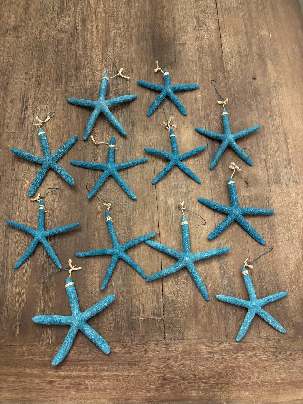 Turquoise Starfish Christmas Ornaments - Set of 12